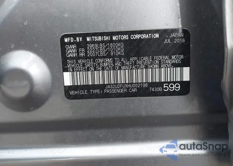 2017 Mitsubishi Lancer Es/Le from USA, damaged, VIN JA32U2FUXHU002196